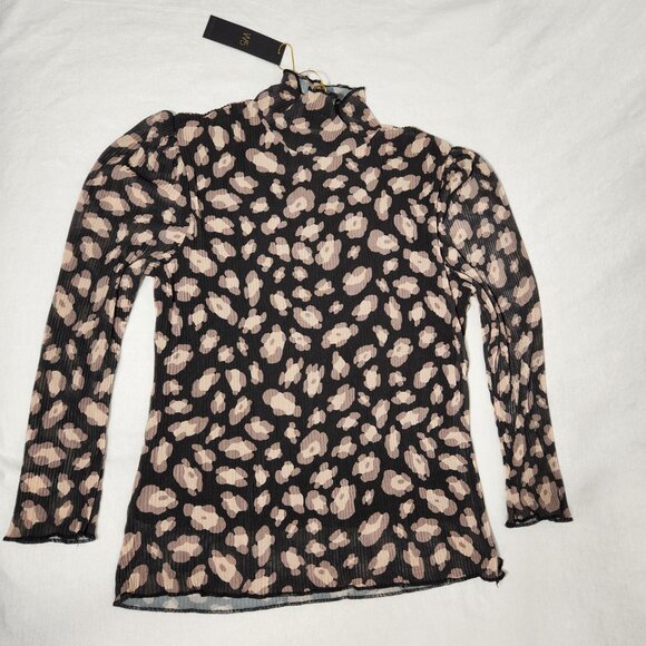 W5 Sheer Grunge Whimsigoth Black/Tan Leopard Print 3/4 Mock Neck Top Size S NEW! - Picture 7 of 15